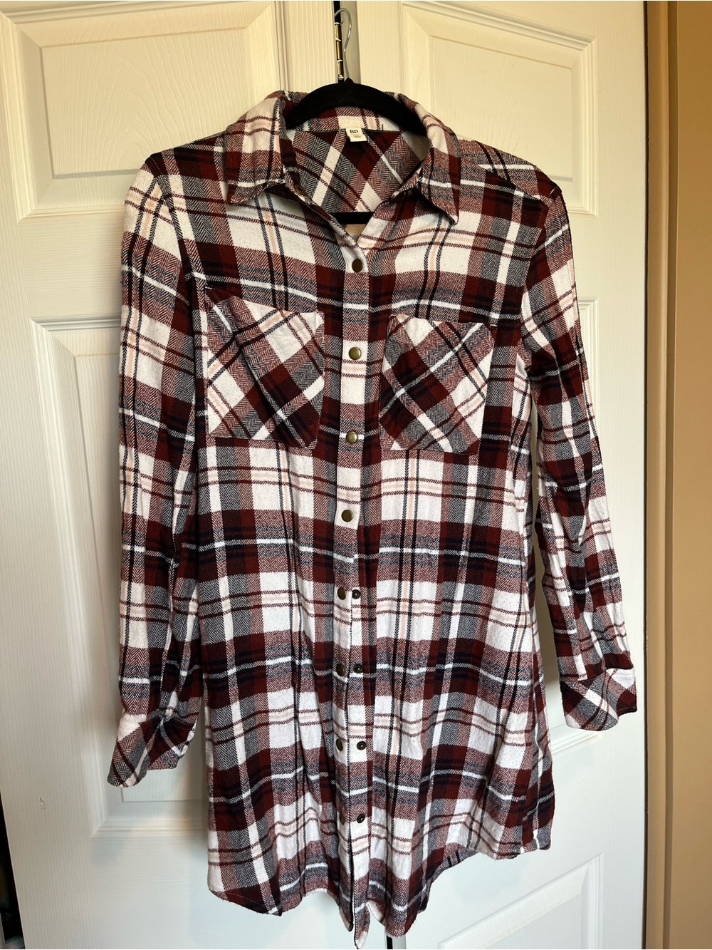 Nordstrom BP. Plaid Button-Up Shirt Dress in Burgundy and White